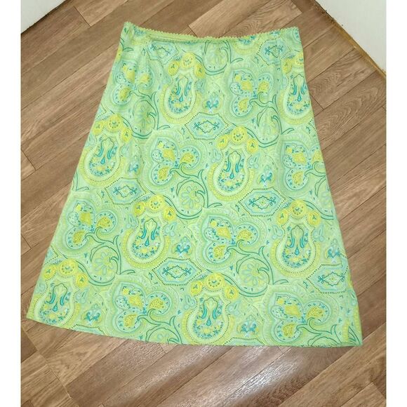 Vintage 80-90s, NY&CO, green and yellow, Paisley,100% silk midi skirt. Size larg - Picture 1 of 3